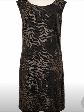 Jessica Black Gold Metallic Animal Print Sheath Dress Size 14 Party Cocktail